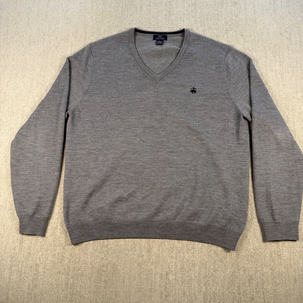 Brooks Brothers Sweater Mens Large Gray Merino Wool V-Neck 346 Pullover